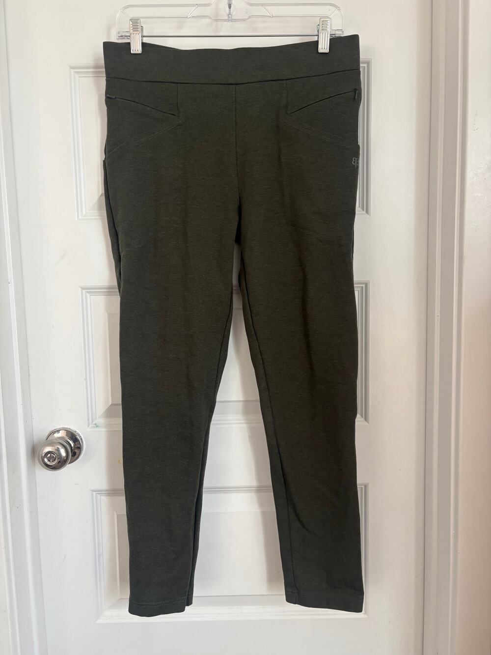 Betabrand Dress Yoga Pants Sz L Olive Charcoal Zip Pockets